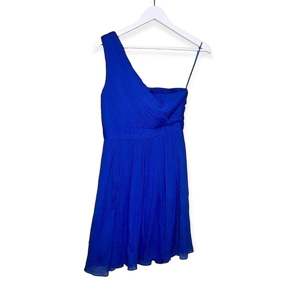 J.‎ Crew Women’s 100% Silk Chiffon Kylie One Shoulder Mini Dress Blue Size 2 - Picture 1 of 8